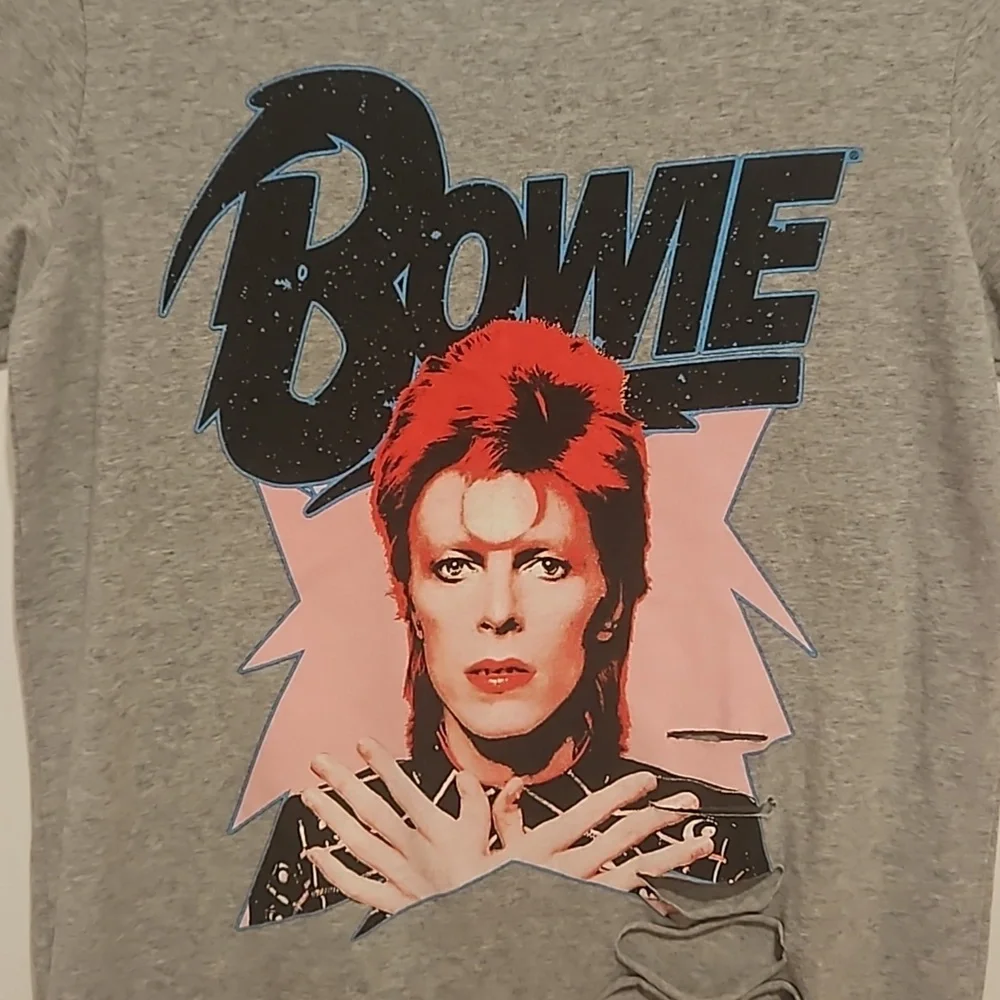 David Bowie distressed gray short sleeve graphic tee Small Ziggy Stardust - Picture 2 of 7